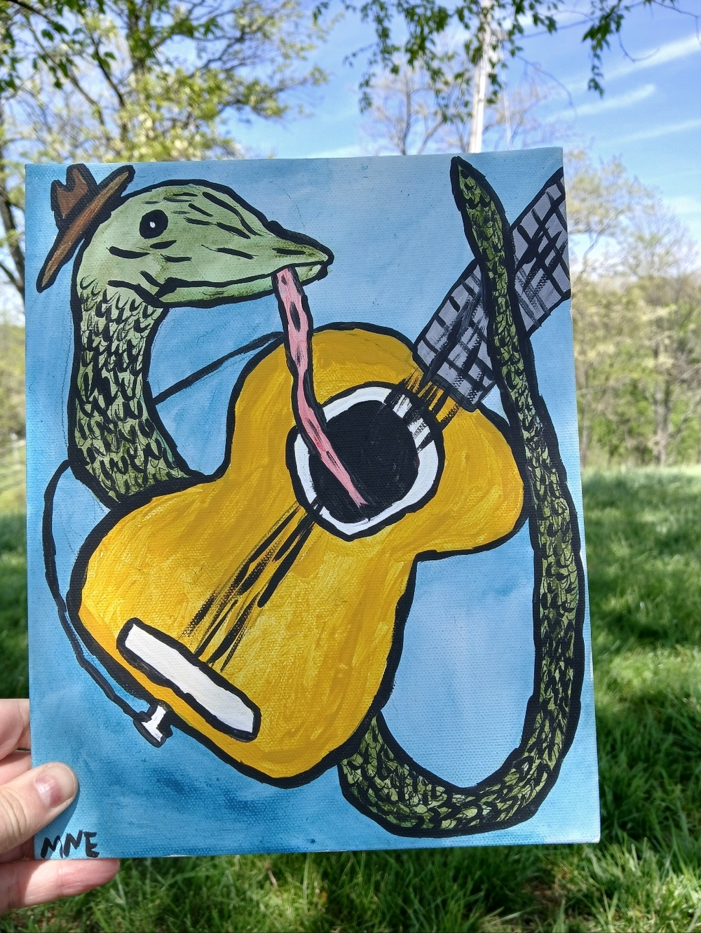 Snake Playing Guitar Painting Folk Art